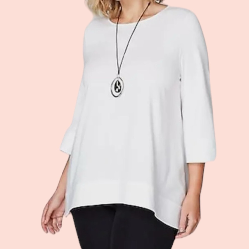 J. Jill Christian Siriano White Jersey with Woven Accents Swing Style Top